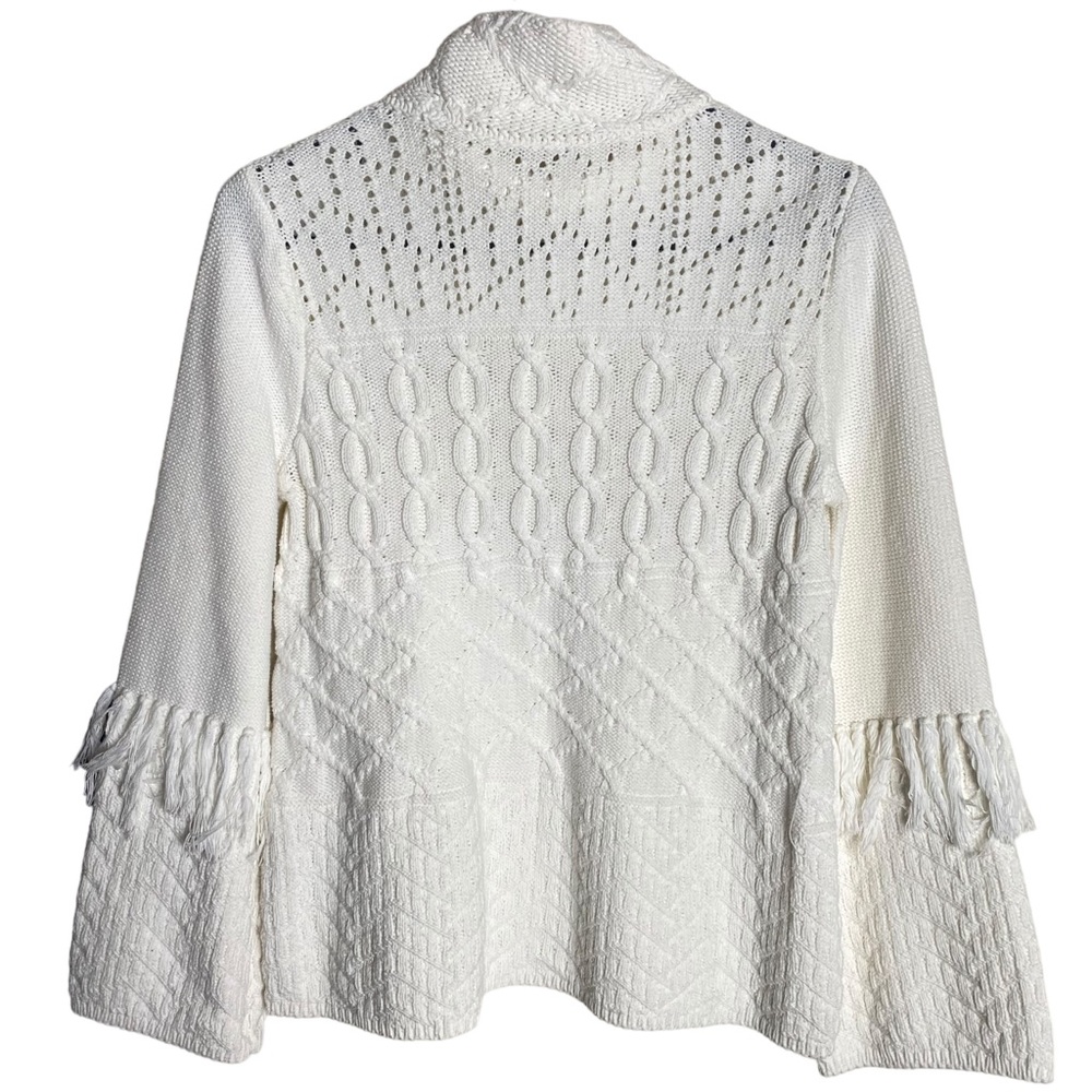 Woman's Cable Knit Sweater-Fringe, Faux Pearl, Turtleneck, Warm - Picture 6 of 9